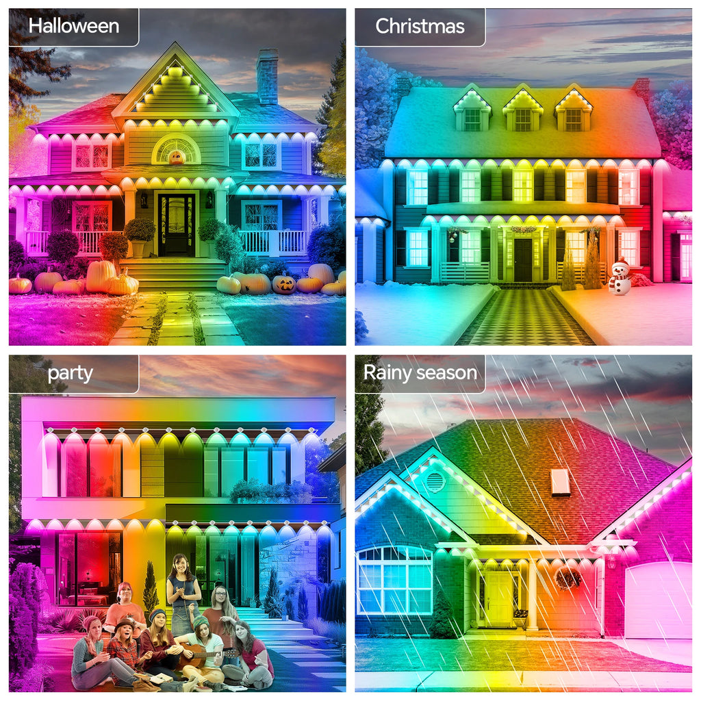 60M & 200FT Permanent Outdoor LED Eaves Lights RGB Waterproof Smart String Lights App Remote Control Color Changing Lamp for House Roof Garden Christmas Holiday Party Daily Accent Lighting