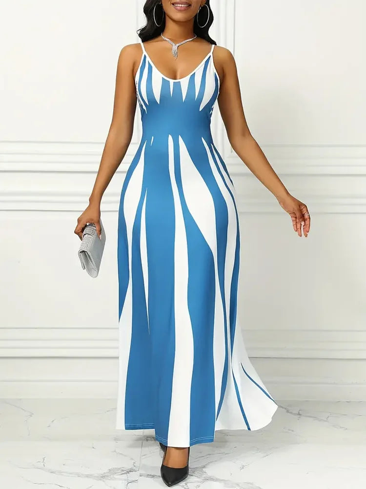Abstract Print Maxi Dress, Casual Sleeveless Spaghetti Strap Dress, Women's Clothing