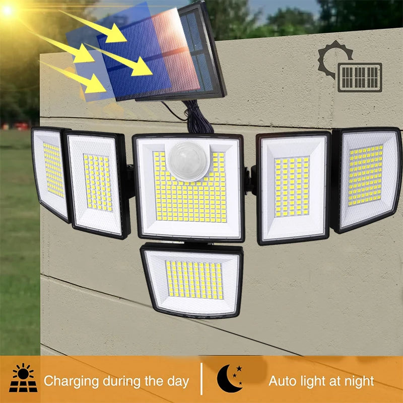 Solar Light Outdoor 496 LED Integrated Super Bright Motion Sensor Strong Power IP65 Waterproof 3 Working Modes Garden Wall Security Lights