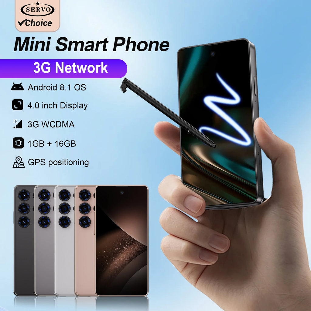 SERVO Built-in Stylus Mini Smartphone Android 3G Cellular 4" Display 16GB ROM GPS Face Unlock Tiny Mobile Phones WIFI Play Store