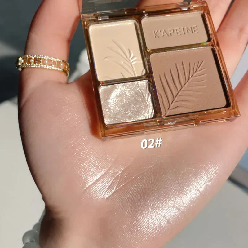 Tidesmit 4-color matte highlighter and bronzer contour palette showing detailed texture and pigment swatch