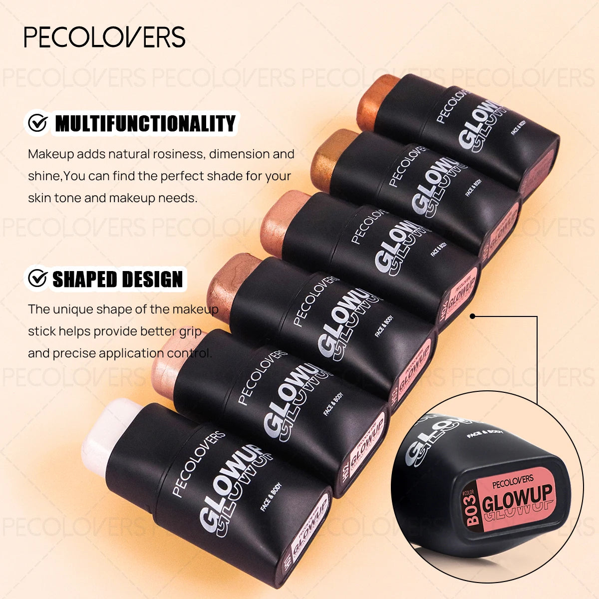 Tidesmit waterproof face highlight stick showing texture close-up for 3D contouring and natural makeup finish