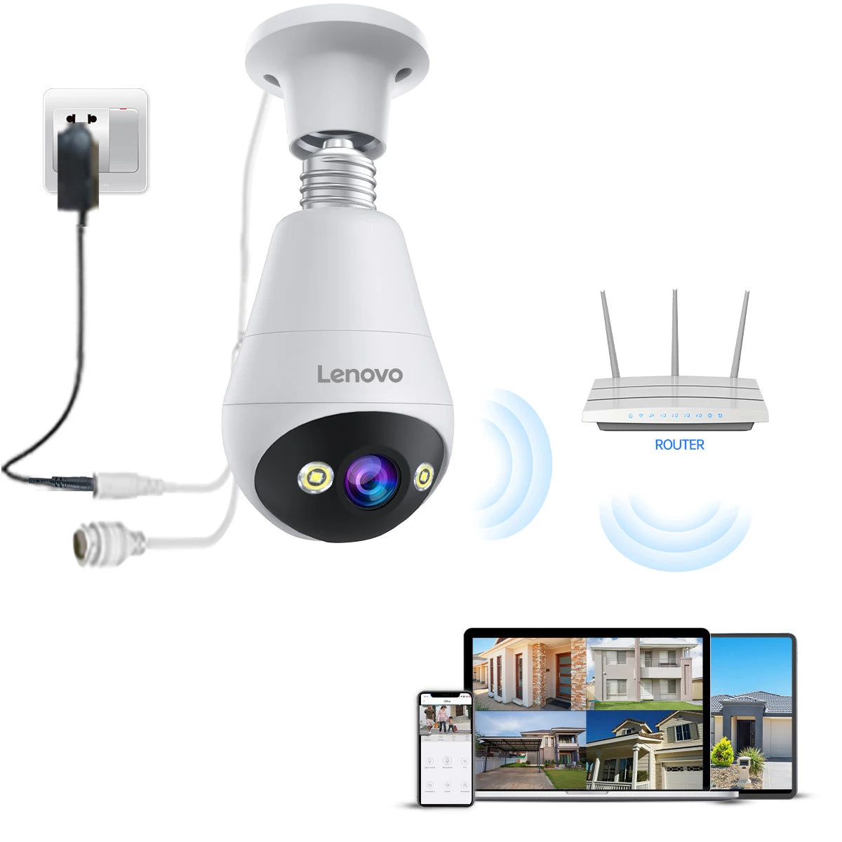 Lenovo 2K E27 Bulb WiFi Camera Home Indoor Video Surveillance Camera Color Night AI Tracking Security PTZ IP Camera Baby Monitor