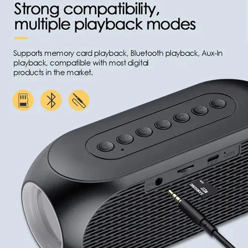 Black Bluetooth alarm clock speaker rear with control buttons and USB/AUX ports