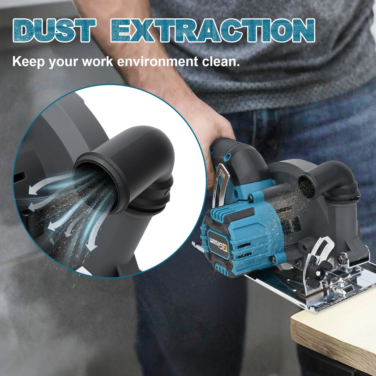 Gisam 165mm 10000RPM Brushless Electric Circular Saw Cordless Adjustbale Angle Woodworking Power Tool For Makita 18v Battey Pins
