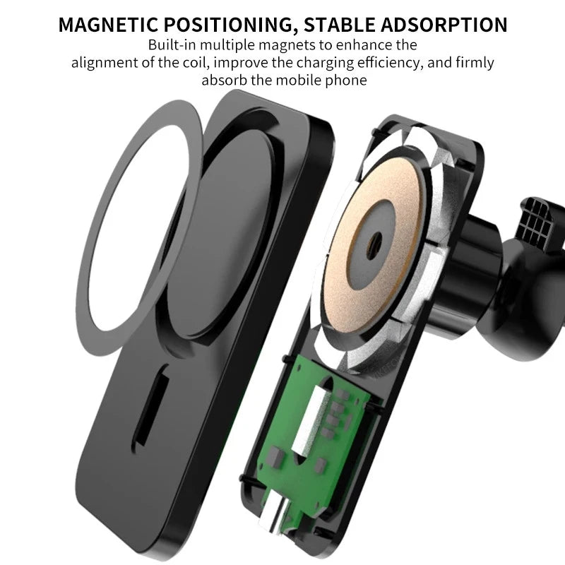 Wireless Car Phone Charger Magnetic Mount - Qi Certified Fast Charging Tidesmit