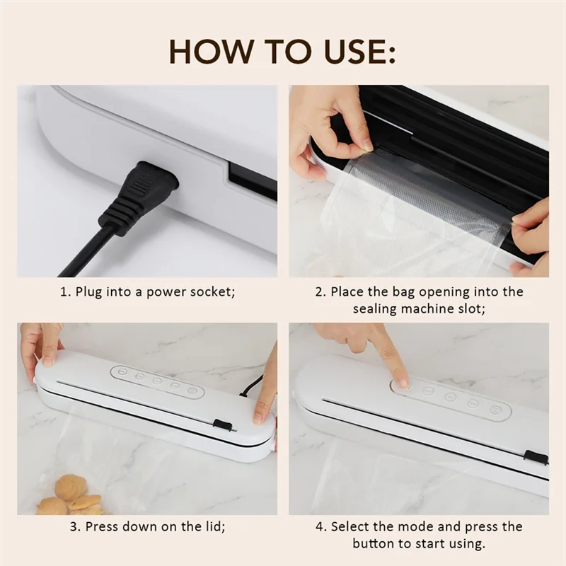 B59B-Vacuum Sealer Household Kitchen EU Plug Food Preservation And Sealing Machine For Wet And Dry Use