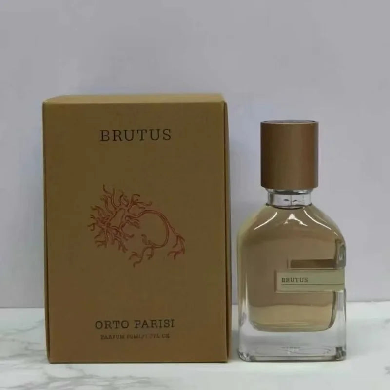 Orto Parisi Brutus unisex 50ml parfum. Oriental woody scent, amber and earthy musk notes. Elegant square glass bottle.