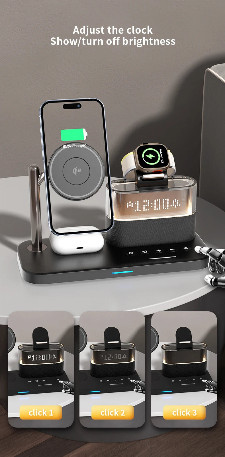 Qi2 Wireless Charger with Alarm Clock & RGB Light - Tidesmit Tidesmit