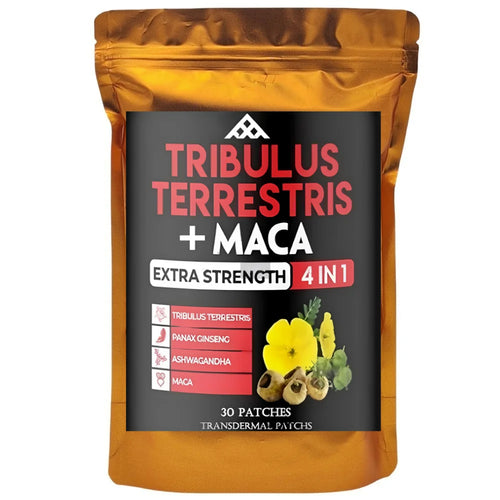 Gold bag of 30 stress-relief ashwagandha supplement patches for adaptogen support.