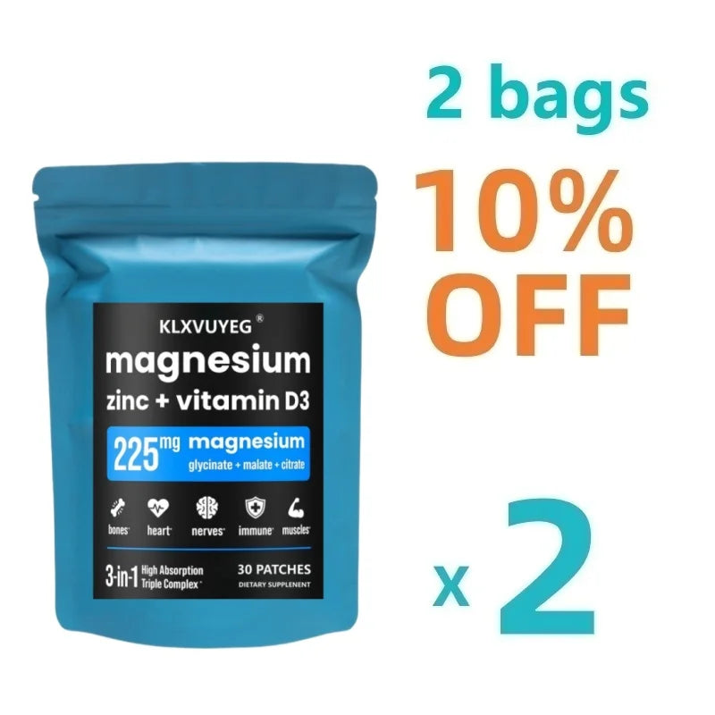  ﻿ Magnesium Zinc & Vitamin D3 Supplement - Magnesium Glycinate - Bone, Muscle & Heart Health, Immune Support - 30 Patches