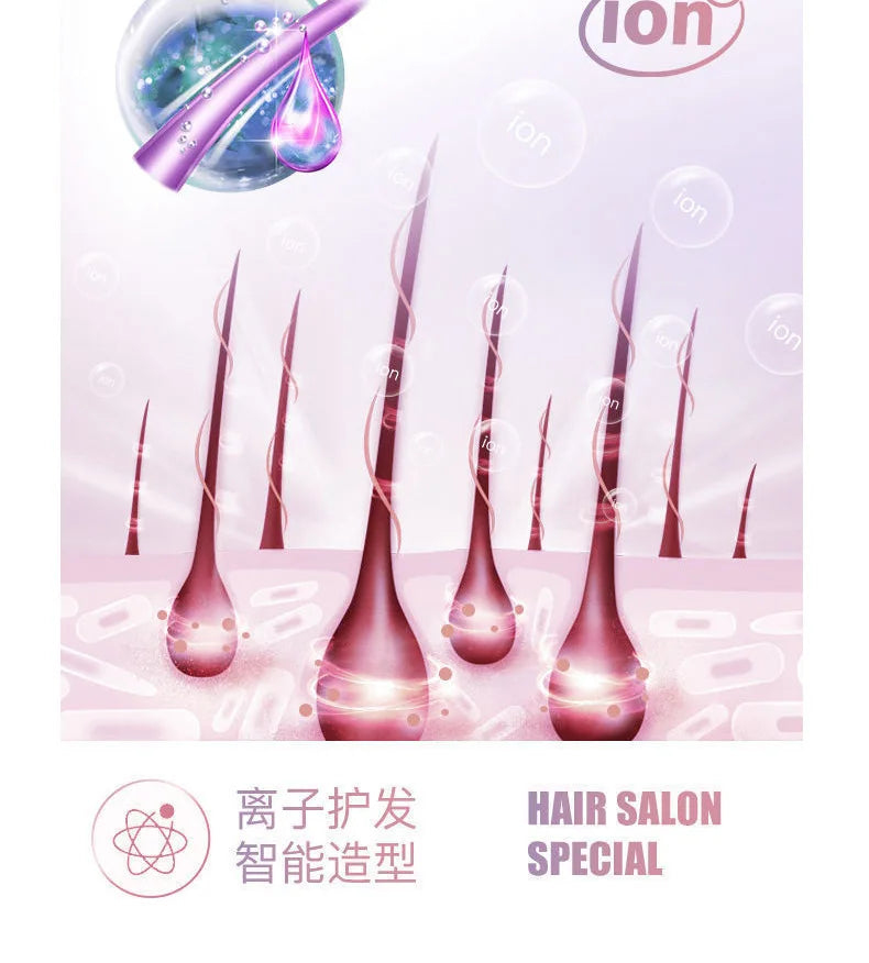 Blue light ionic hair dryer tech illustration showing hair follicle hydration for smooth, salon-quality quick drying.