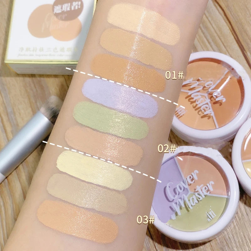 Tidesmit 3 color concealer palette showing high coverage shade swatches for dark circles and nose contouring