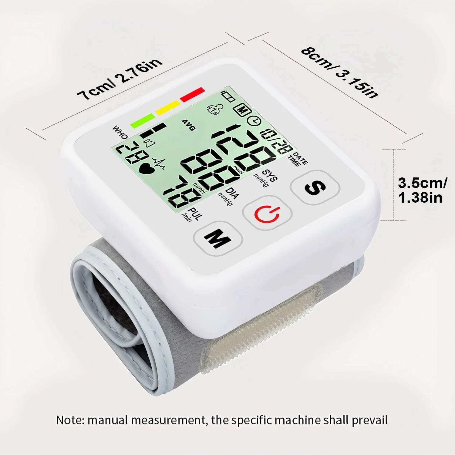 Portable Digital Wrist Blood Pressure Monitor - LCD Screen Heart Rate Pulse Meter Sphygmomanometer for Health Care