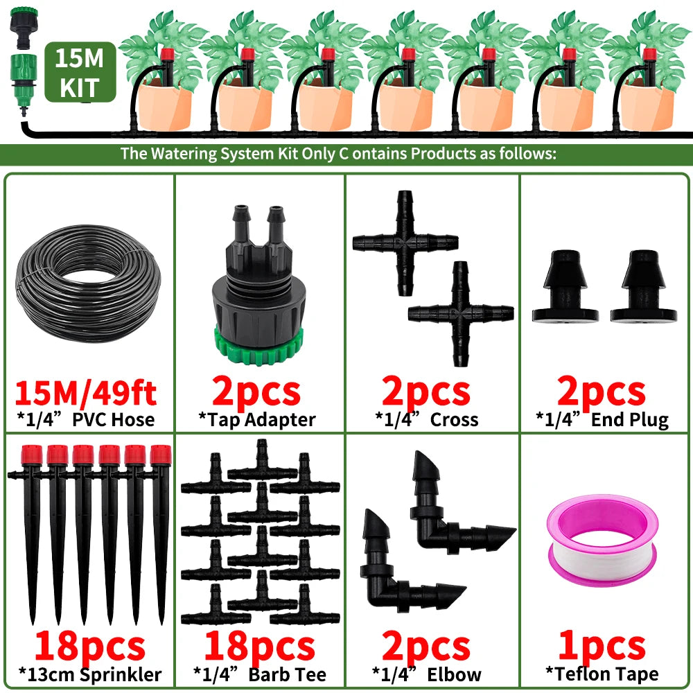 Garden Drip Irrigation Automatic Watering System Kit 1/4'' 13CM Sprinkler for Bonsai Pot Plant Flower Vegetable Greenhouse