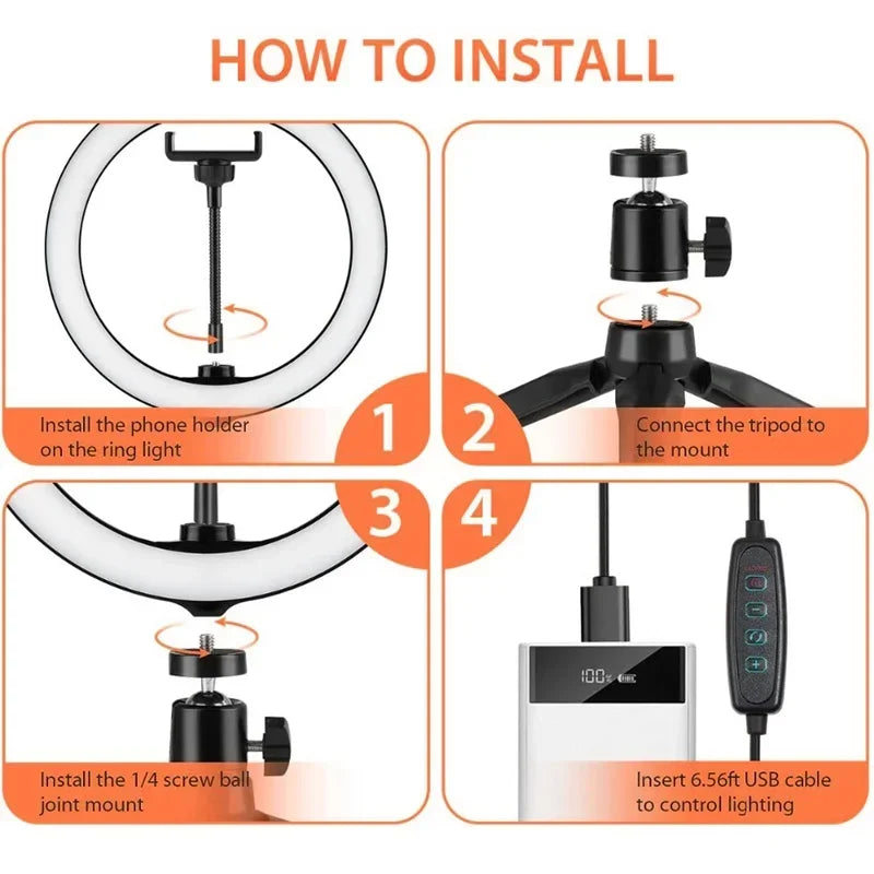 LED Ring Light With Tripod Stand - Dimmable Video Lamp for Content Creation Tidesmit