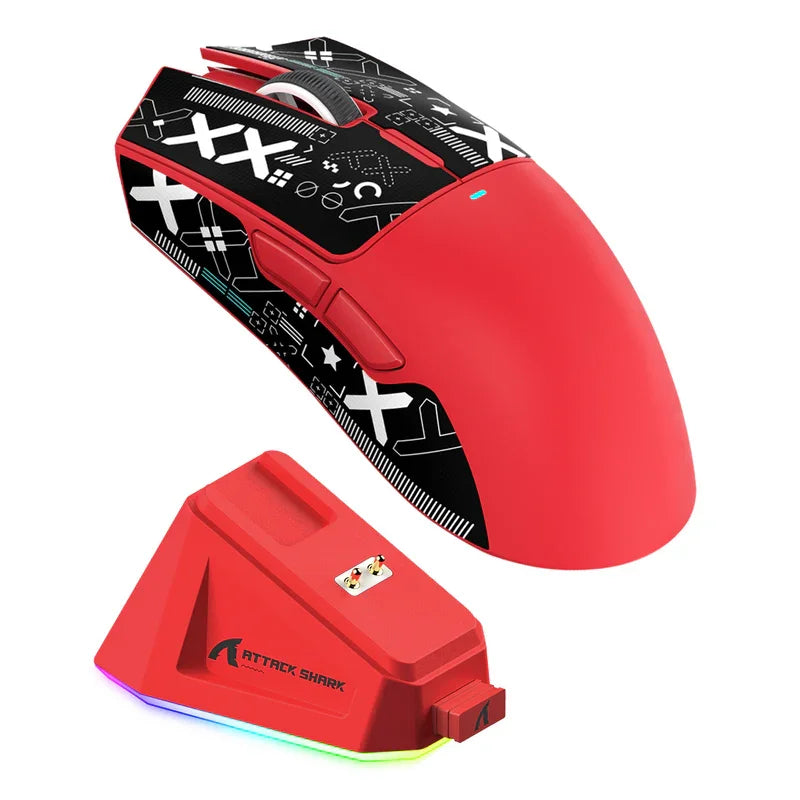 ATTACK SHARK X11 Wireless Gaming Mouse with RGB Magnetic Charging Dock, Wired/2.4G/BT, 22K DPI,Ultralight 59g Tri-Mode with Tape