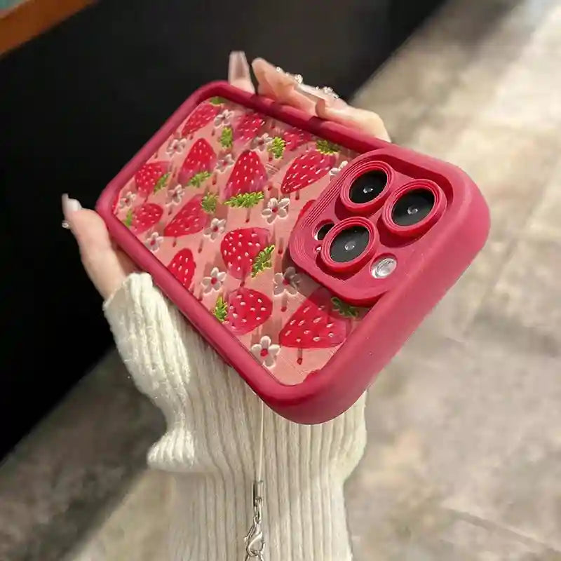 Strawberry Flower Phone Case with Pendant - Military-Grade Shock Protection Tidesmit