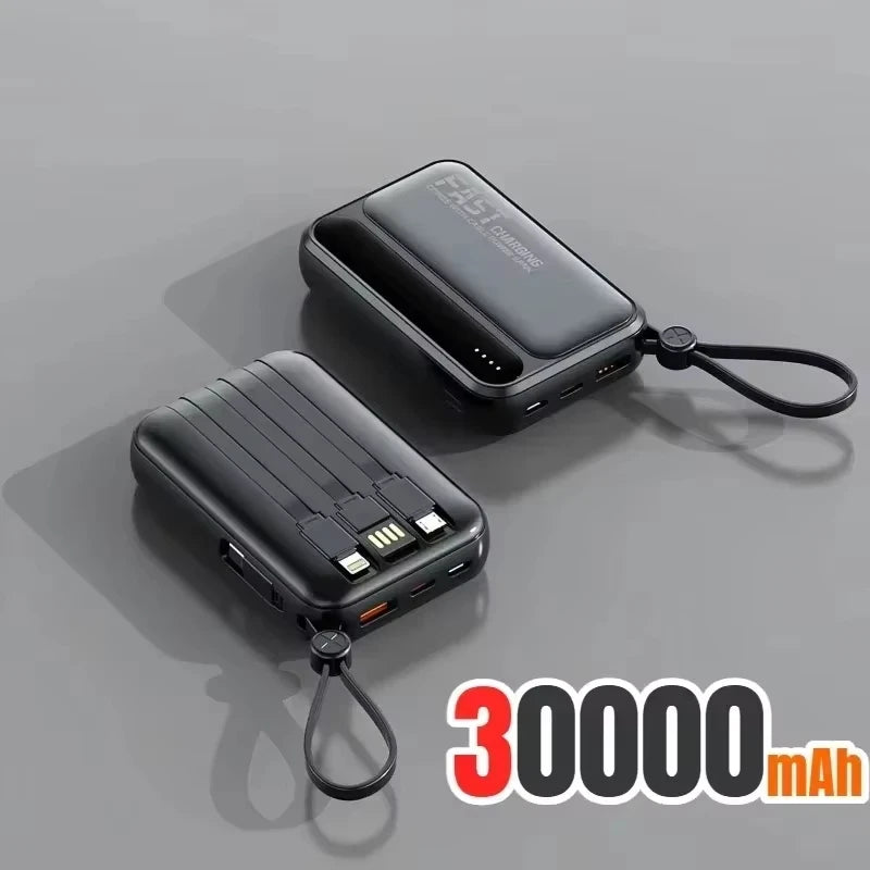 Portable Power Bank with Built-in Cables - Fast Charging 50000mAh Black 30000mah Tidesmit