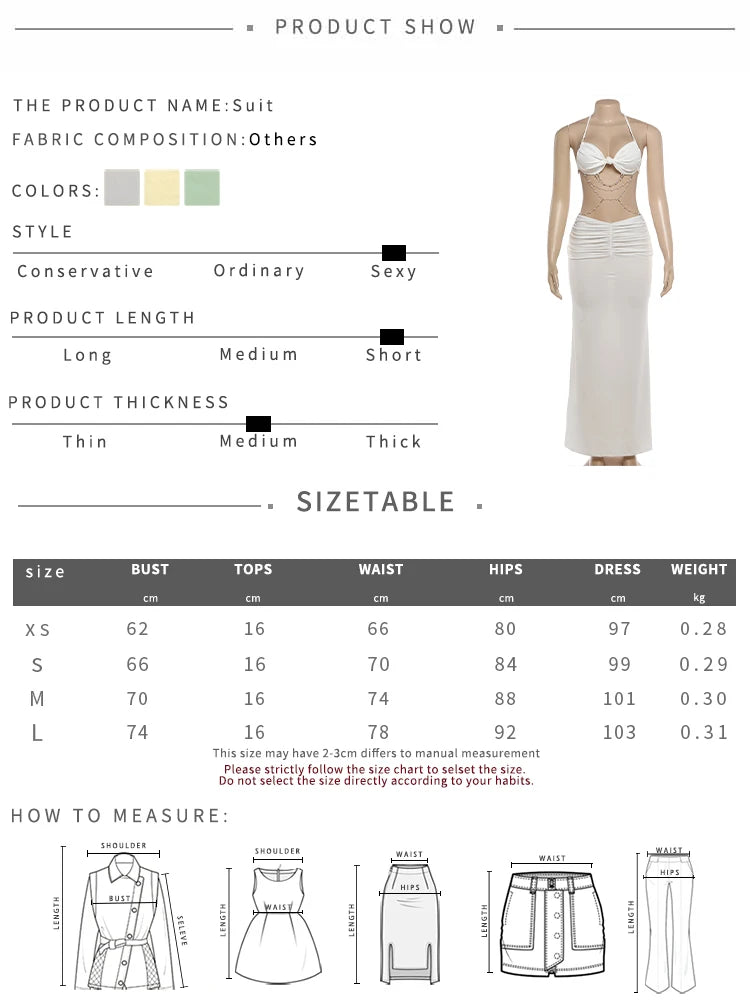 Kliou Sexy Fashion 2 Piece Set Woman Lace-Up Halter Beads Decoration Bar Tops+Elastic Waist Skirts Vacation Beach Style Outfits