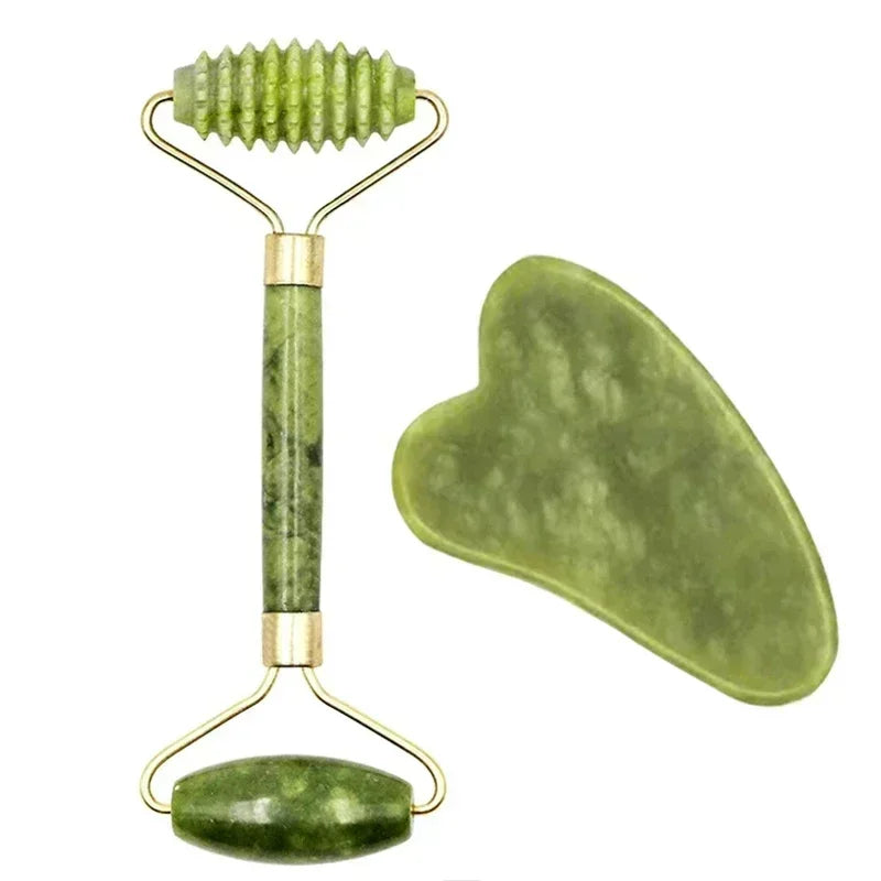 Jade Roller and Gua Sha Set for Facial Lifting | Green Stone Massage Tool Body Shaping Massage Equipment Tidesmit