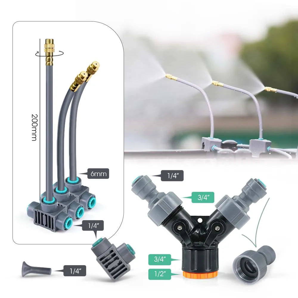 Gardening Intelligent LCD Dual Zone Independent Water Timer Atomization Cooling System Kit Courtyard Automatic Watering Program
