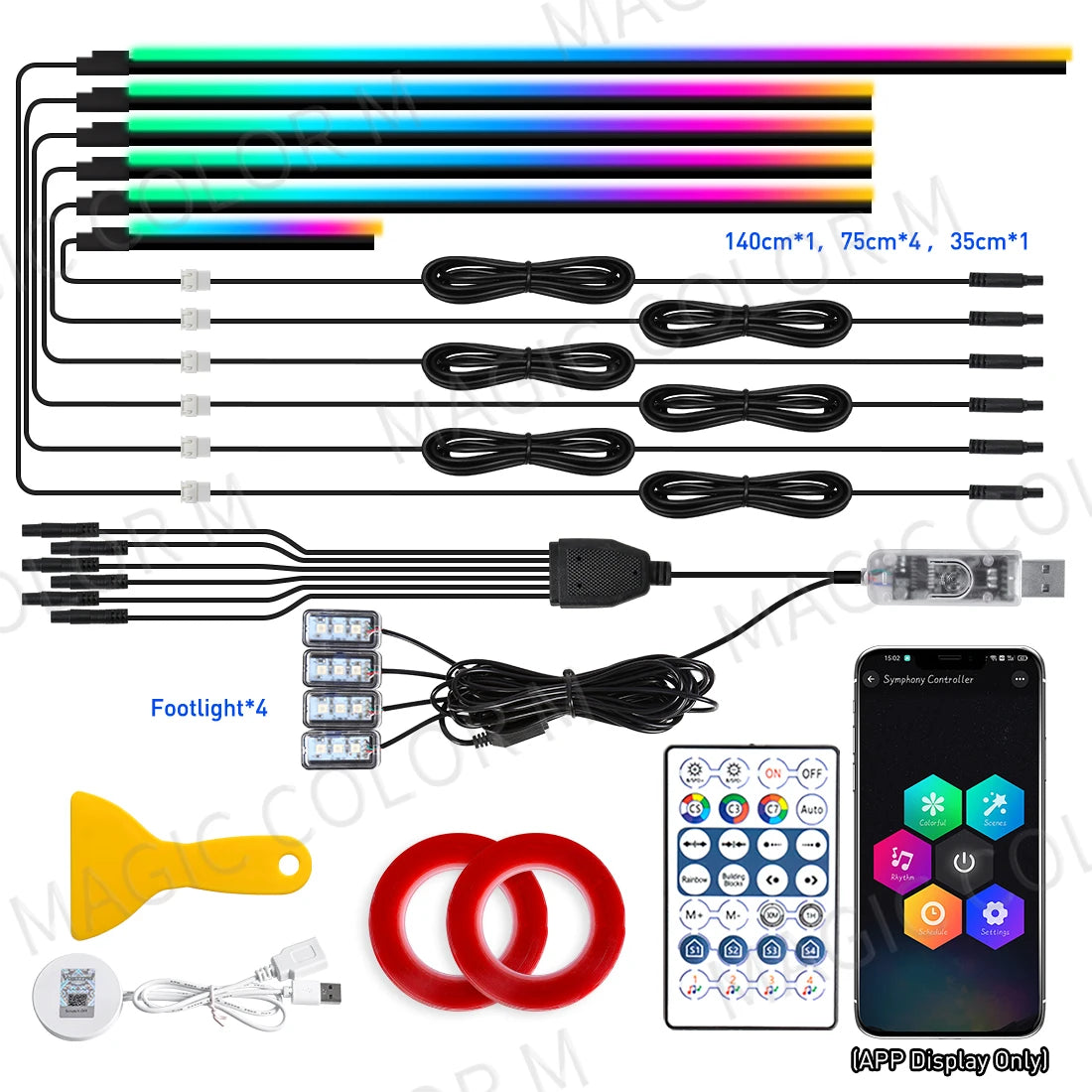 Tesla Interior LED Ambient Lights 10-in-1 RGB Kit - App Controlled 10in1 140CM 60S Tidesmit