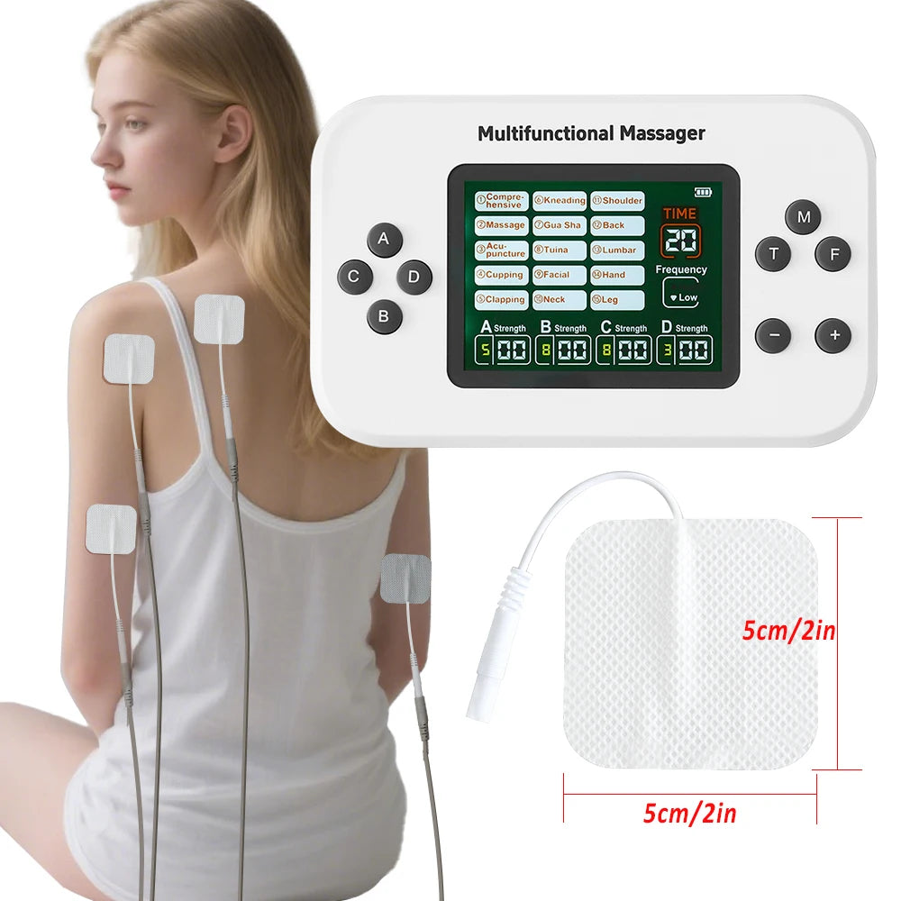 TENS EMS Muscle Stimulator with 30 Intensity Levels and 8 Pads Relaxation Treatment Tidesmit