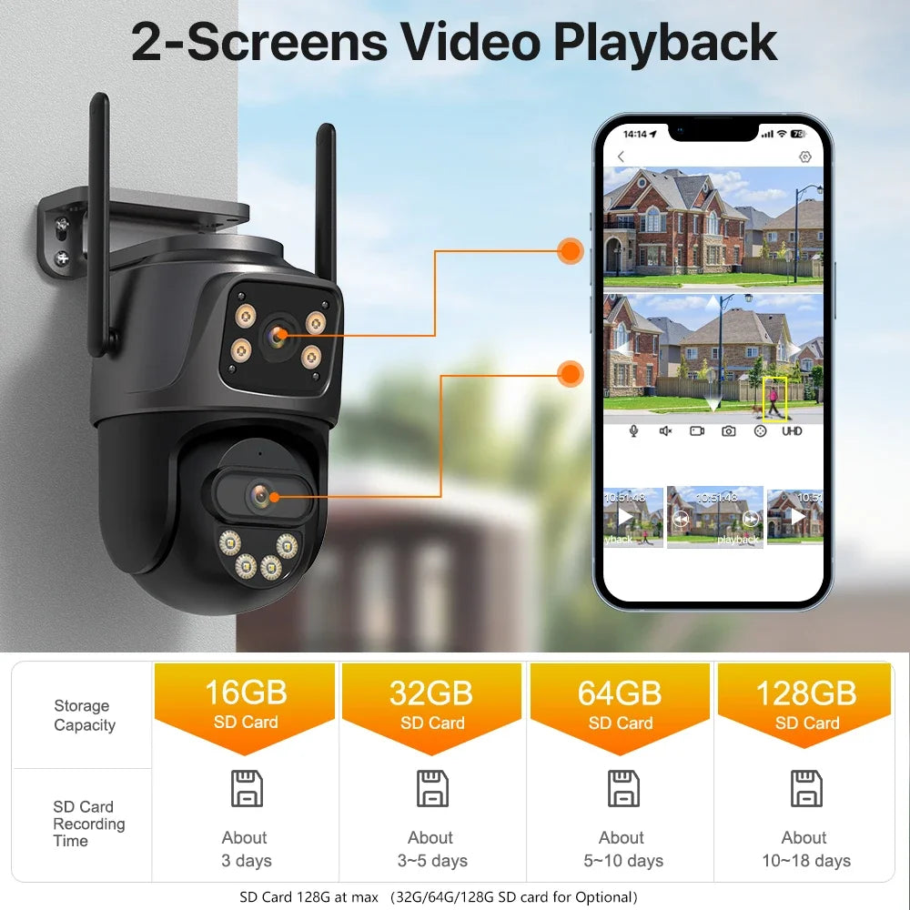 WONSDAR Outdoor 4G SIM Card IP Camera Dual Screen Outdoor  PTZ Camera Auto Tracking Security Video Surveillance ICSEE