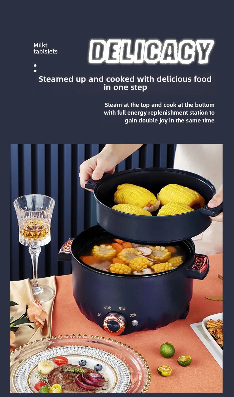 Non-stick electric hot pot multi cooker with open lid showing inner cooking pan