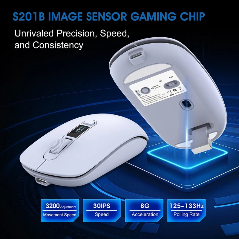 Wireless Mouse Bluetooth 2.4G With Smart Display Silent Portable Silent Click Mouse Rechargeable Office Computers Laptops 2026