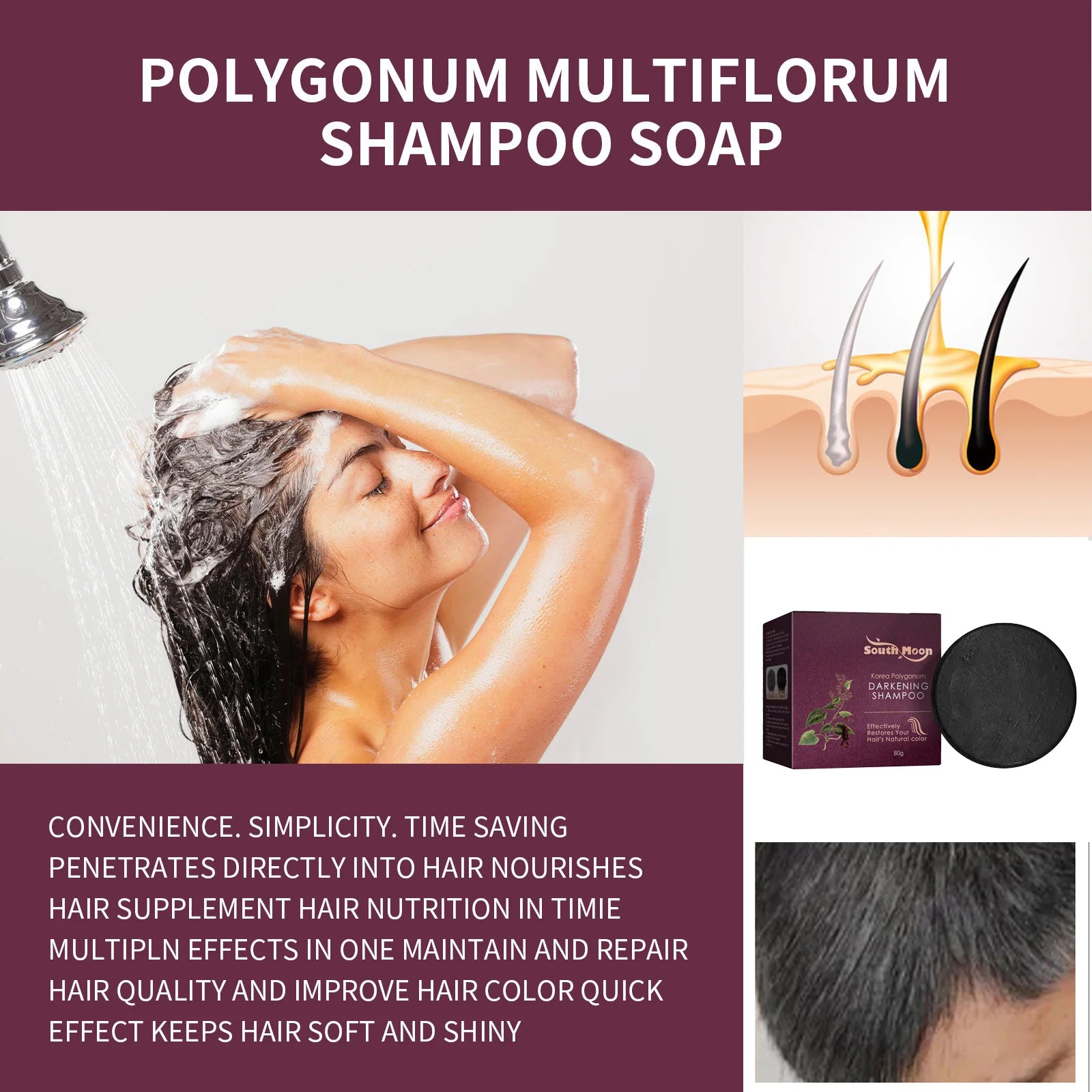 Polygonum Multiflorum Shampoo Soap Deep Clean Oil Control Nourish Scalp Soothe Hair Root Natural Care Refreshing Scent Hair Soap