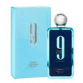 Afnan 9am Dive EDP for men: Rectangular blue bottle with silver cap, crisp ocean scent for daily wear. 100ml fragrance.