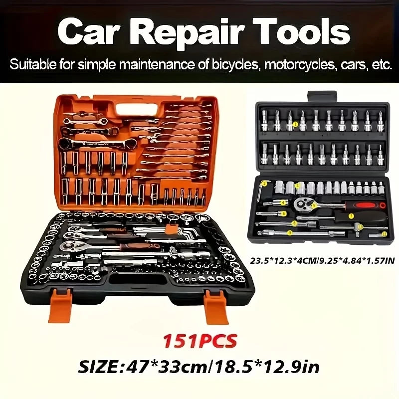 150/46pcs Socket Tool Set, Automotive & Motorcycle Repair Tool Kit - Durable Chrome Vanadium Steel, Includes Ratchet Wrenches