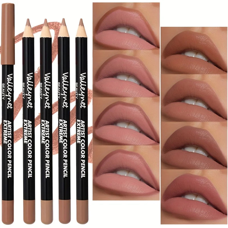 4pcs set of highly pigmented matte lip liner pencils in nude shades for long-lasting, smudge-proof lip makeup looks.