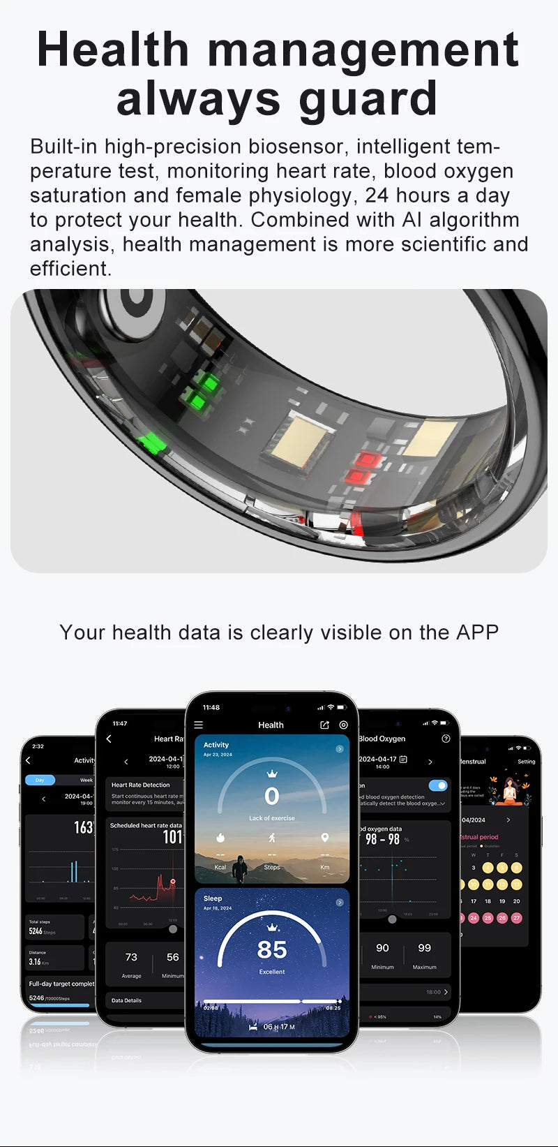 R08 Smart Ring Men Women with Charging Case Health and Sleep Monitor 5ATM Waterproof Multi Sport Mode Heart Rate Monitoring NEW