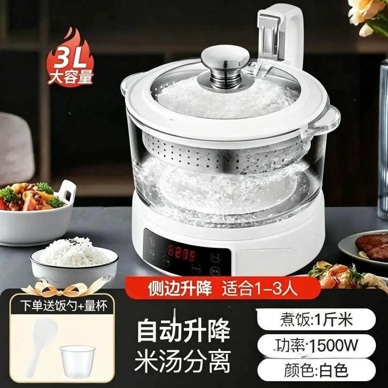 White 3L electric multi cooker with steamer basket and stainless top valve