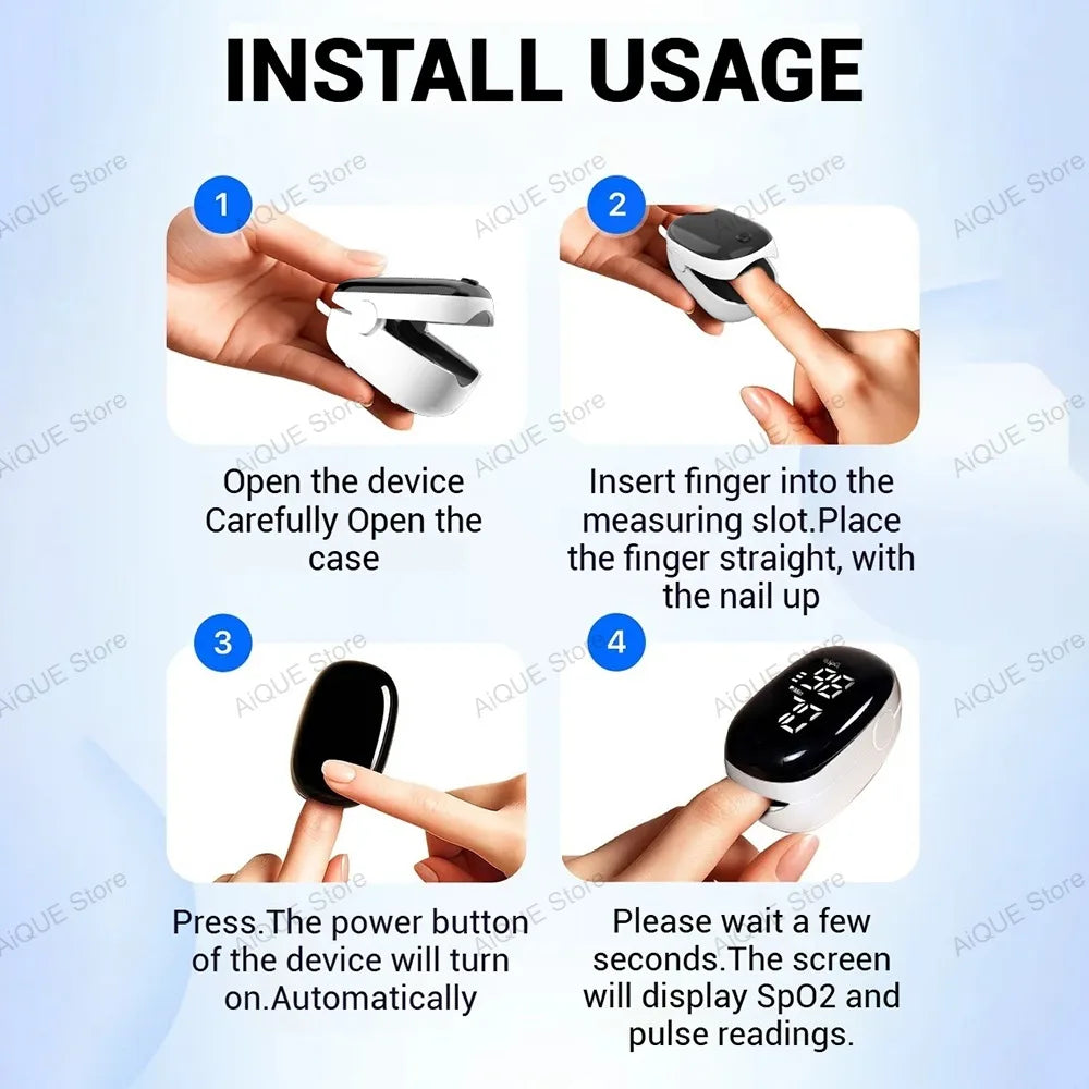 JUSTLANG Fingertip Pulse Oximeter With Case Portable 4 Color Blood Oxygen Saturation Monitor LED Display Fingertip Oximeter SPO2