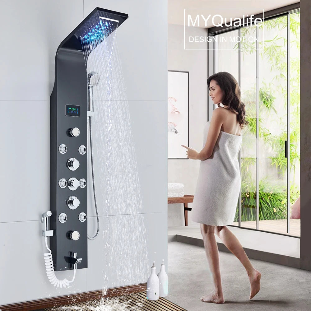 LED Light Shower Faucet Bathroom SPA Massage Jet Shower Column System Waterfall Rain Shower Panel Bidet Sprayer Tap