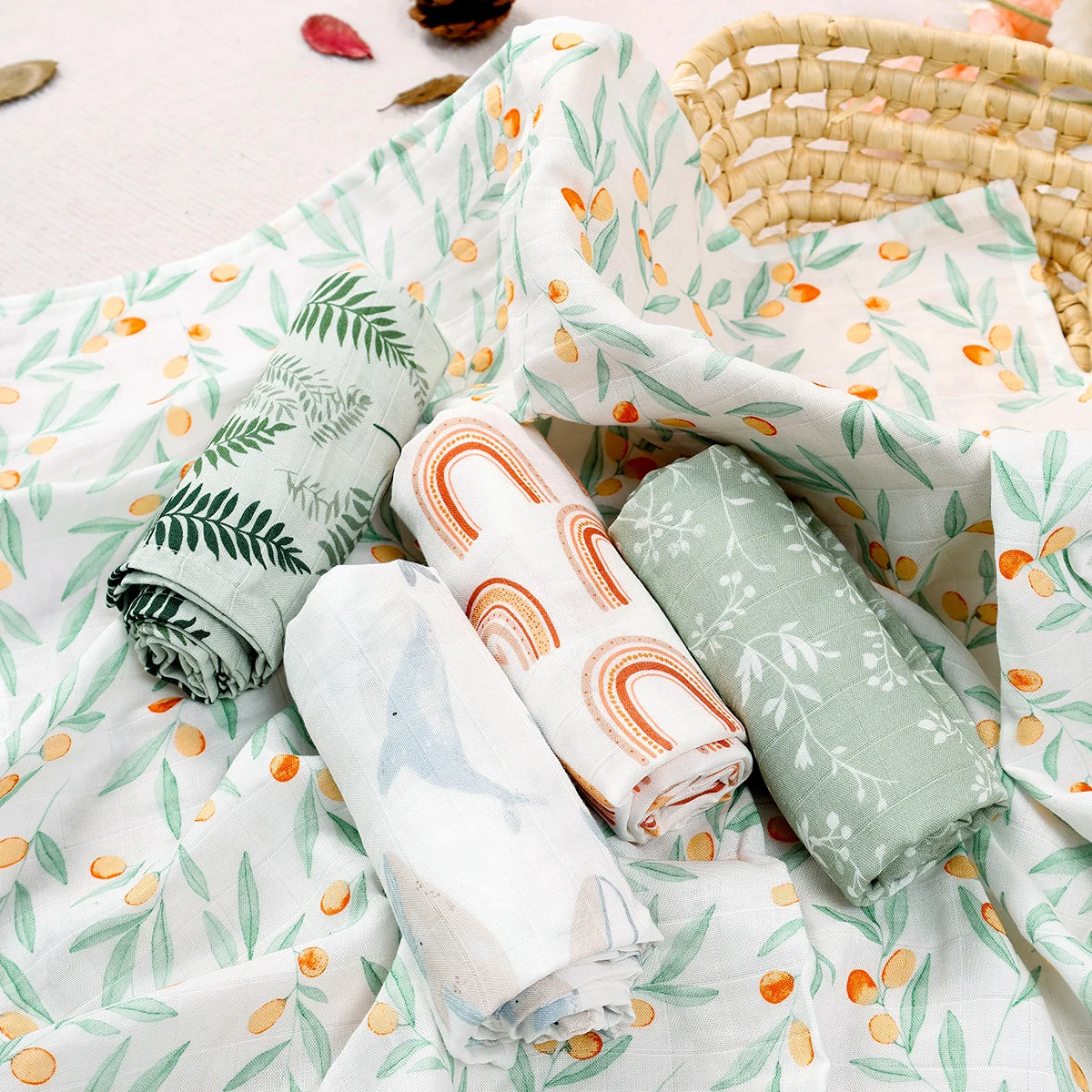 5Pcs/set 60*60cm Super Soft Bamboo Cotton Muslin Blankets Infant Boy/Girl Multi-Use Feeding Burp Cloth Towel Baby Burp Cloth Set