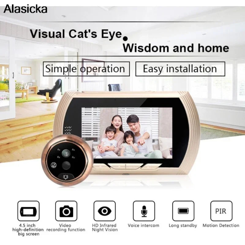 4.5 Inch Smart Digital Door Viewer Camera Door Eye Video Record Peephole Viewers IR Night Vision PIR Motion No Disturb Doorbell