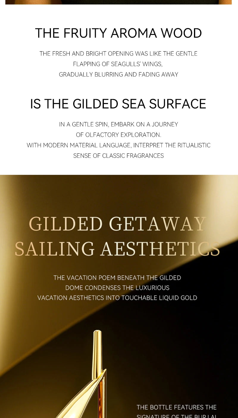 MORAKOT Golden Vacation unisex EDT, 75ml fresh fruity wood scent in a sleek gold bottle. Luxury perfume for men & women.