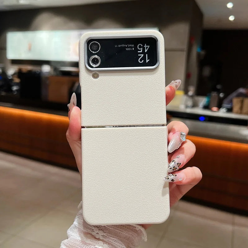 Samsung Z Flip 7 Leather Case - Slim Shock-Absorbing Folding Cover Grey Antique White China Mainland Tidesmit