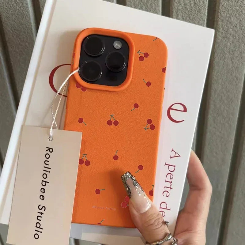 iPhone 16 Phone Case - Cherry Pattern Silicone Shock-Absorbing Cover Tidesmit