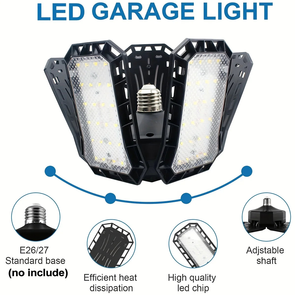 1/2/4PCS LED Garage Lights with 5+1 Adjustable Panels E26/E27 Ceiling Lamp Super Bright LED Shop Light for Industrial Lighting