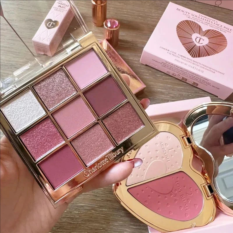 Tidesmit two-color heart blusher and eyeshadow palette showing detailed shade swatch for face makeup collection