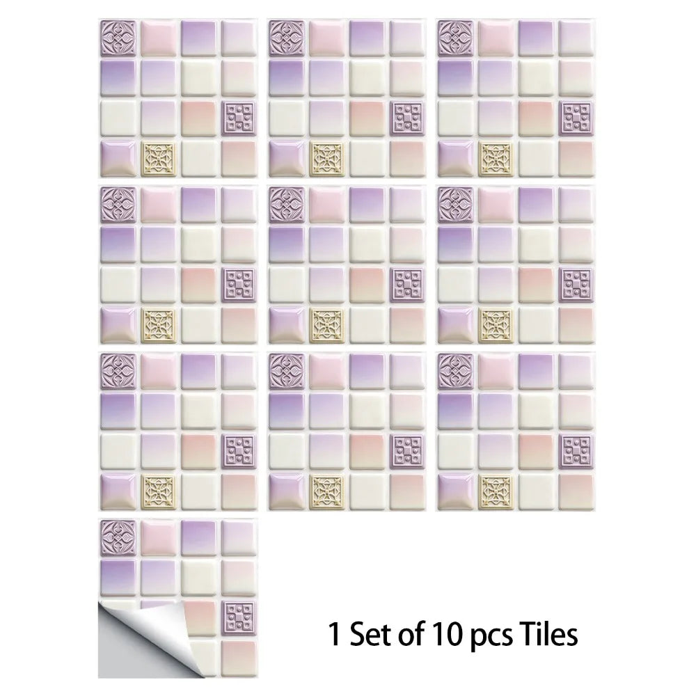 10Pcs Mandala Pattern Backsplash Tile Stickers Multicolor Design Waterproof Peel and Stick Tile Removable Self-Adhesive