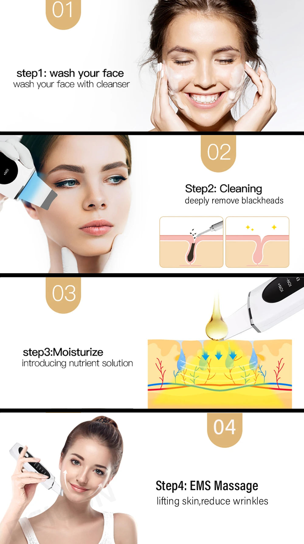 Ultrasonic Skin Scrubber | Professional Facial Cleansing Tool Scrubs Treatments Tidesmit