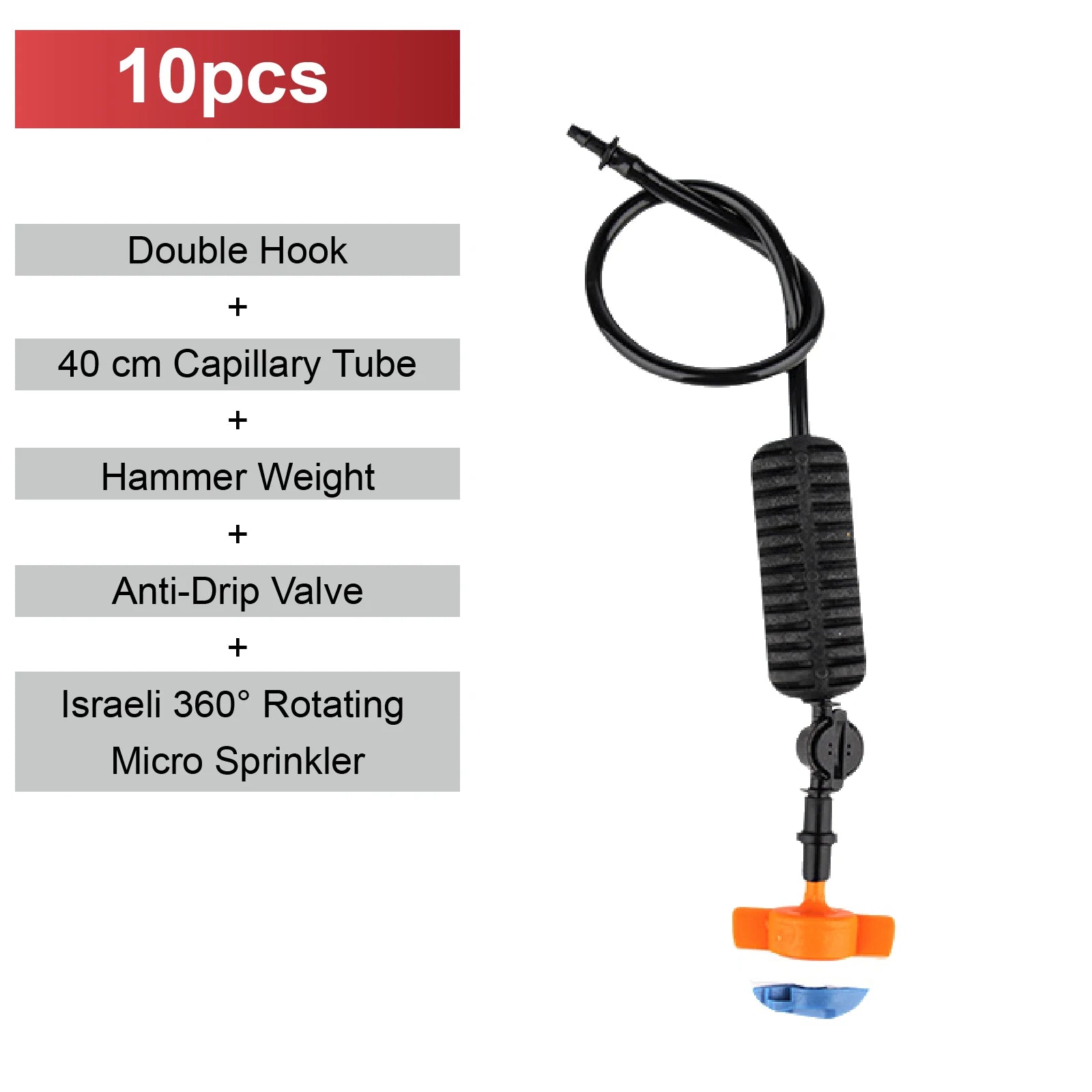 360° rotating micro sprinkler mist nozzle with capillary tube, anti-drip valve and orange base