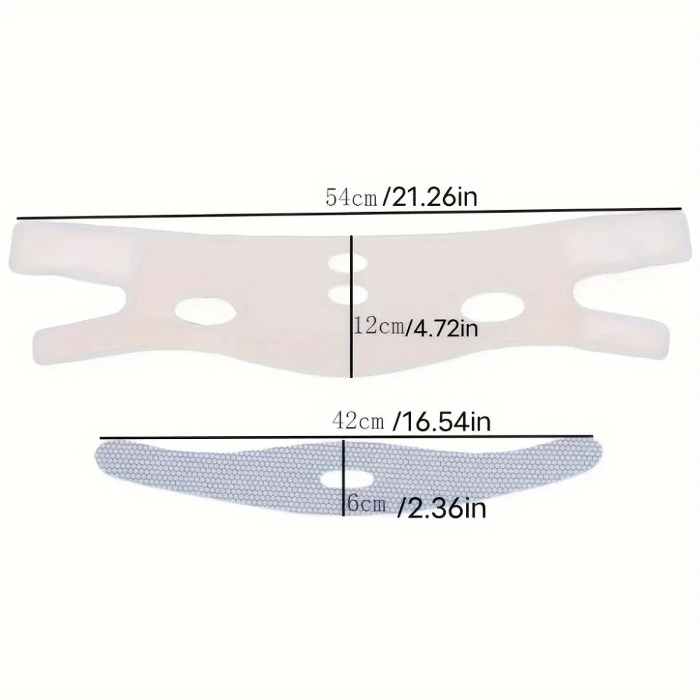 Two face-slimming belts with size dimensions. One is white and smooth, the other has a gray honeycomb texture.